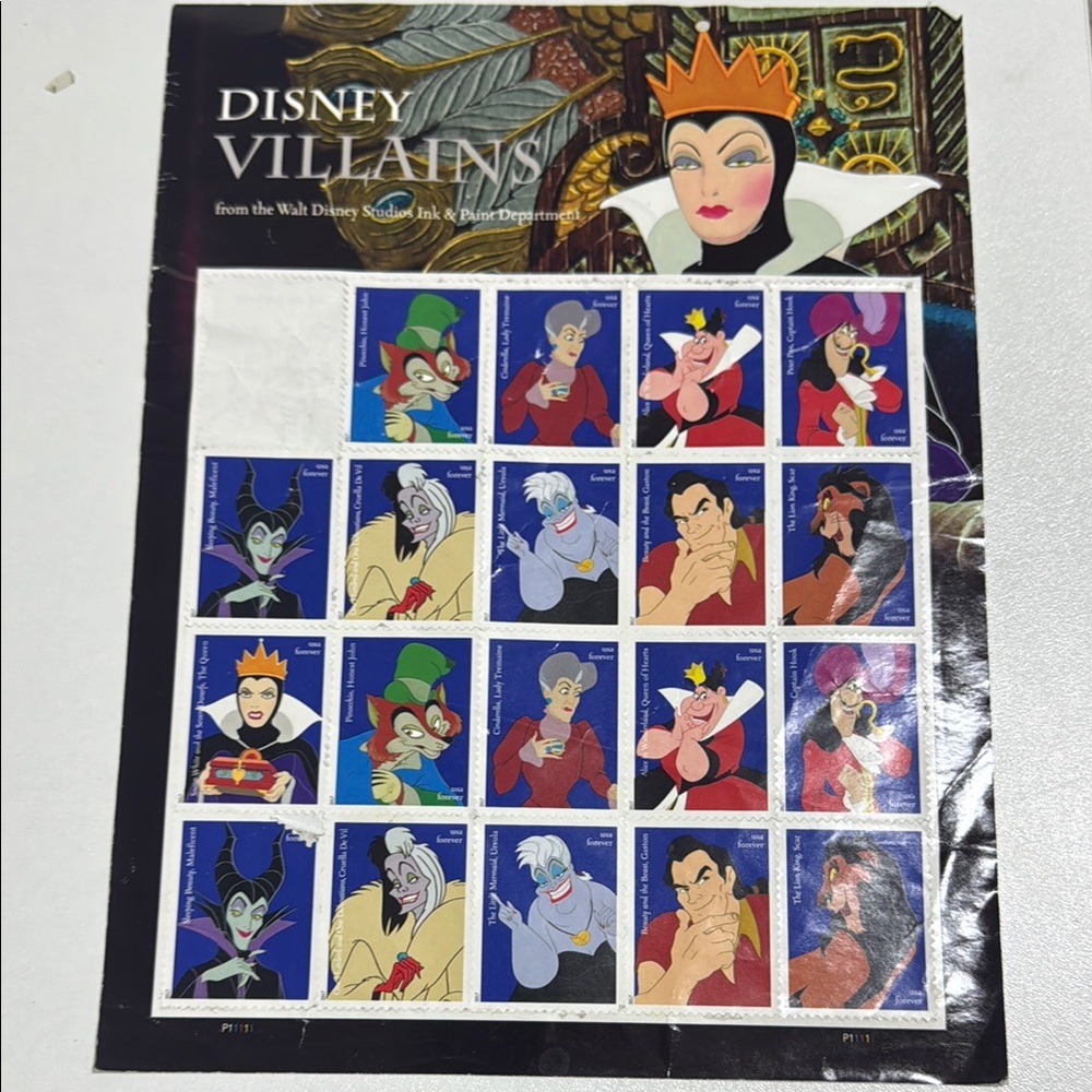 Disney Villains Stamp Collection with Blue and Red Accents
